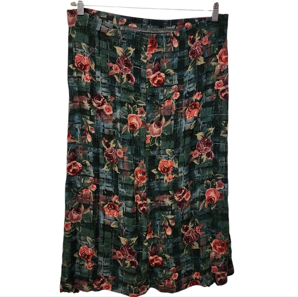 Vintage Jaclyn Smith plaid like turquoise green Red Pleated Midi Skirt - Picture 1 of 7